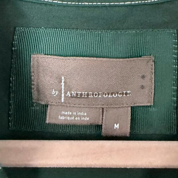 Anthropologie Long-Sleeve Belted Front-Zip Midi Dress Size Medium Green NEW - Picture 3 of 7